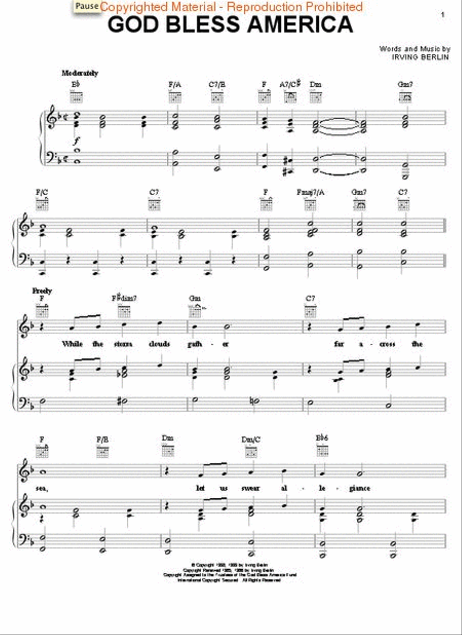God Bless America Piano, Vocal, Guitar scores gallery preview page 2