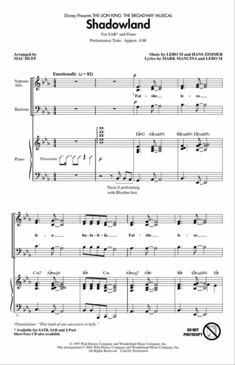 Shadowland (from The Lion King: The Broadway Musical) 3-Part scores gallery preview page 3