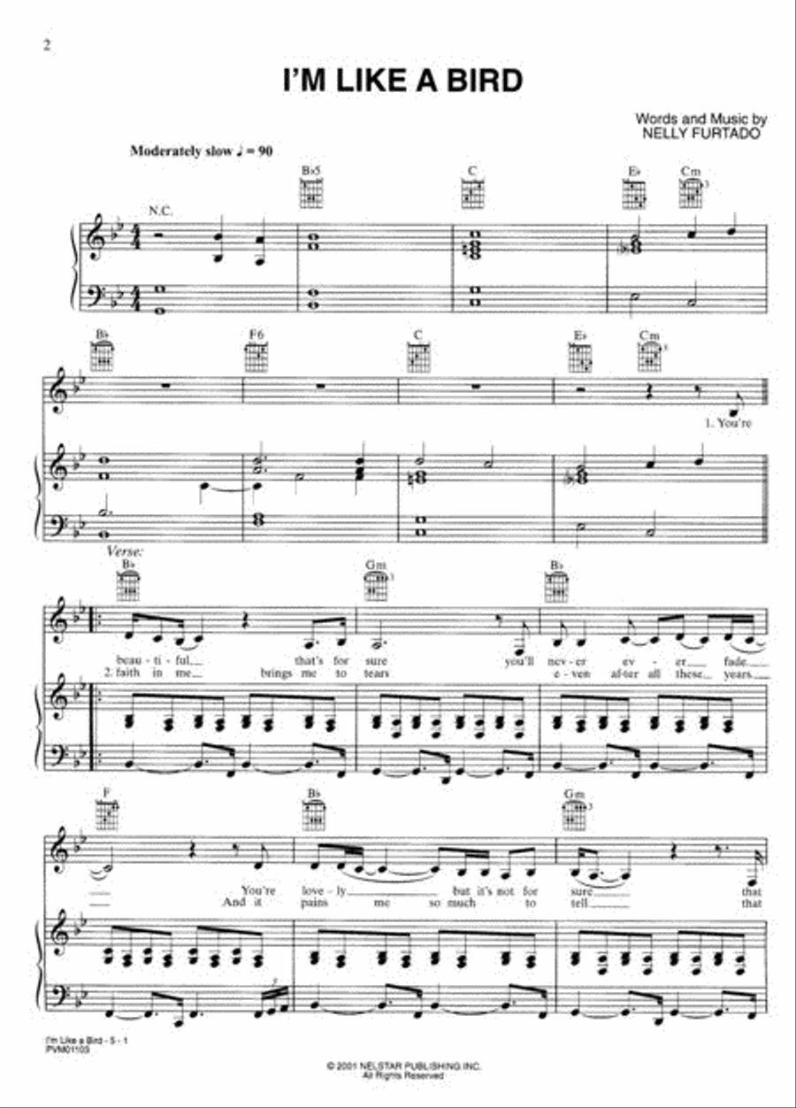 I'm Like a Bird Piano, Vocal, Guitar scores gallery preview page 2