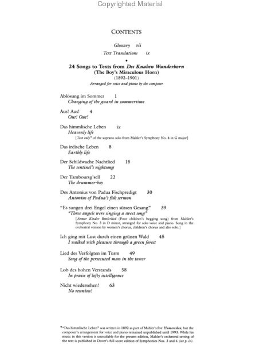Des Knaben Wunderhorn and the Rückert Lieder for Voice and Piano Voice Solo scores gallery preview page 2