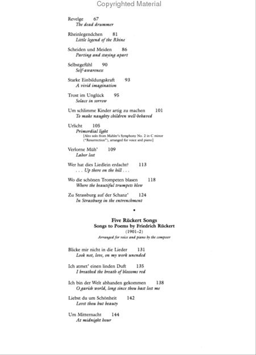 Des Knaben Wunderhorn and the Rückert Lieder for Voice and Piano Voice Solo scores gallery preview page 3