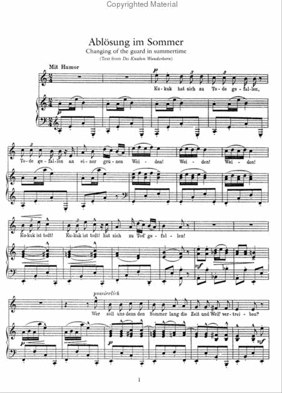 Des Knaben Wunderhorn and the Rückert Lieder for Voice and Piano Voice Solo scores gallery preview page 4