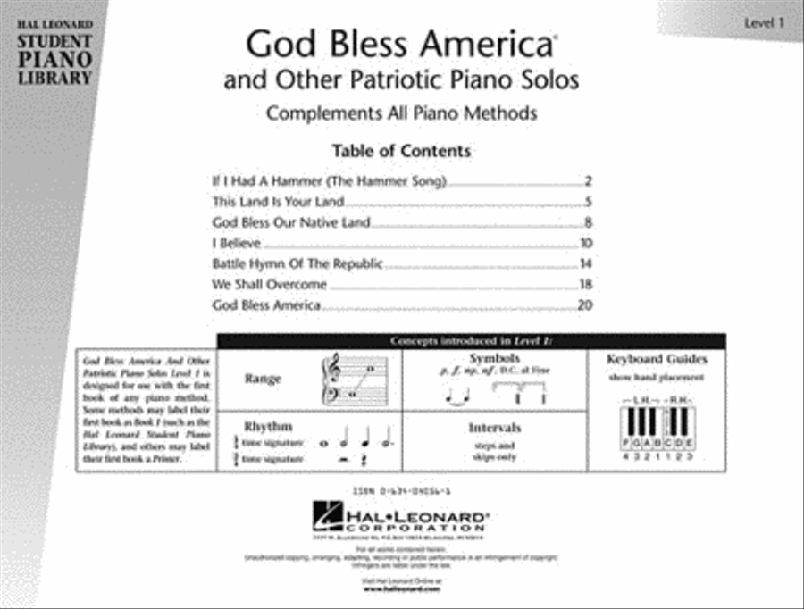 God Bless America® and Other Patriotic Piano Solos – Level 1