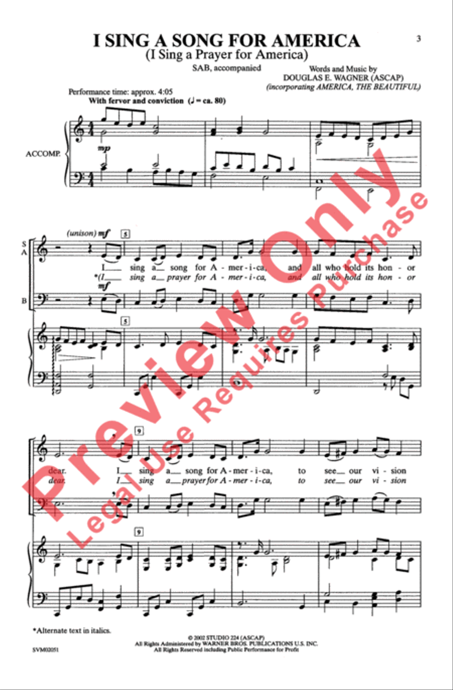 I Sing A Song/Prayer For America - SAB 3-Part scores gallery preview page 2