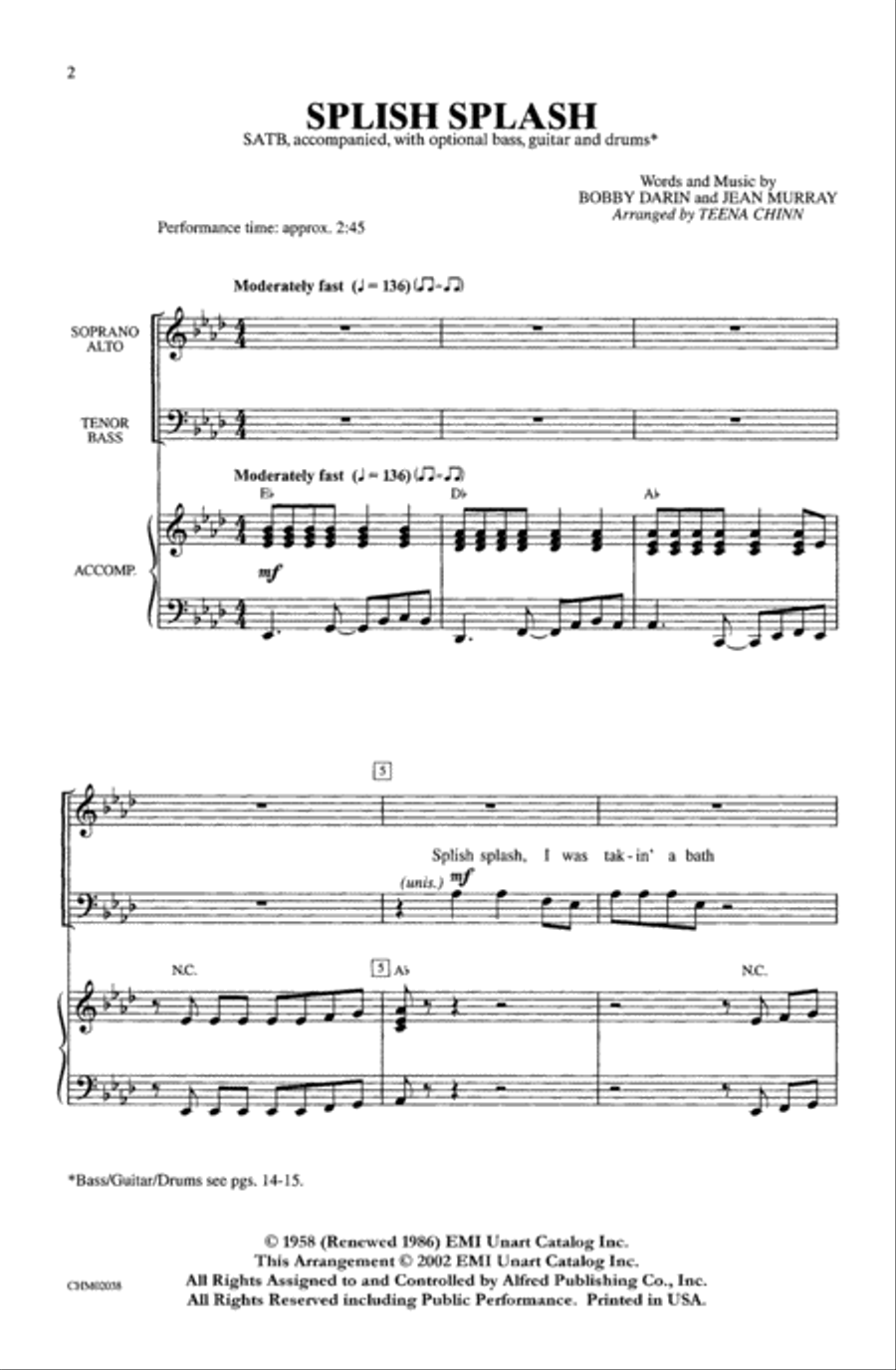 Splish Splash - SATB Splish Splash - SATB 4-Part scores gallery preview page 2