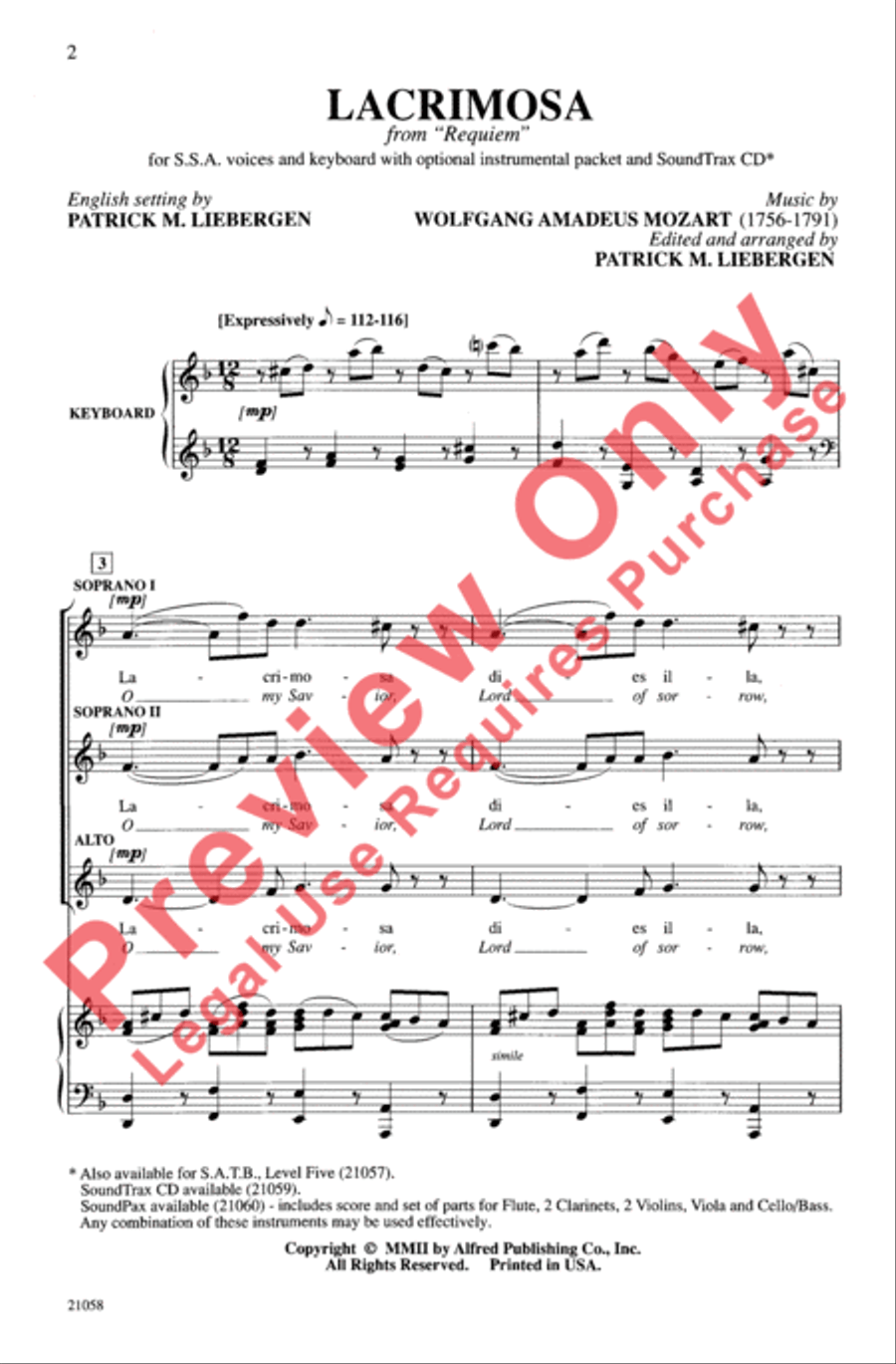 Lacrimosa (from Requiem) Lacrimosa (from Requiem) Women's Choir scores gallery preview page 2