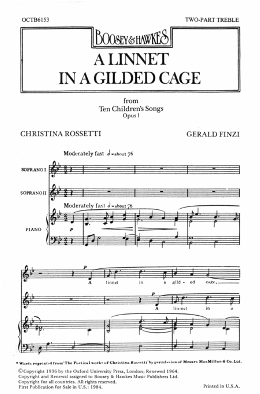 A Linnet in a Gilded Cage 2-Part scores gallery preview page 1