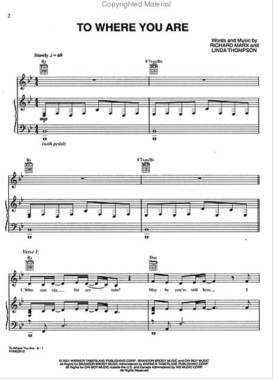 To Where You Are Piano, Vocal, Guitar scores gallery preview page 2