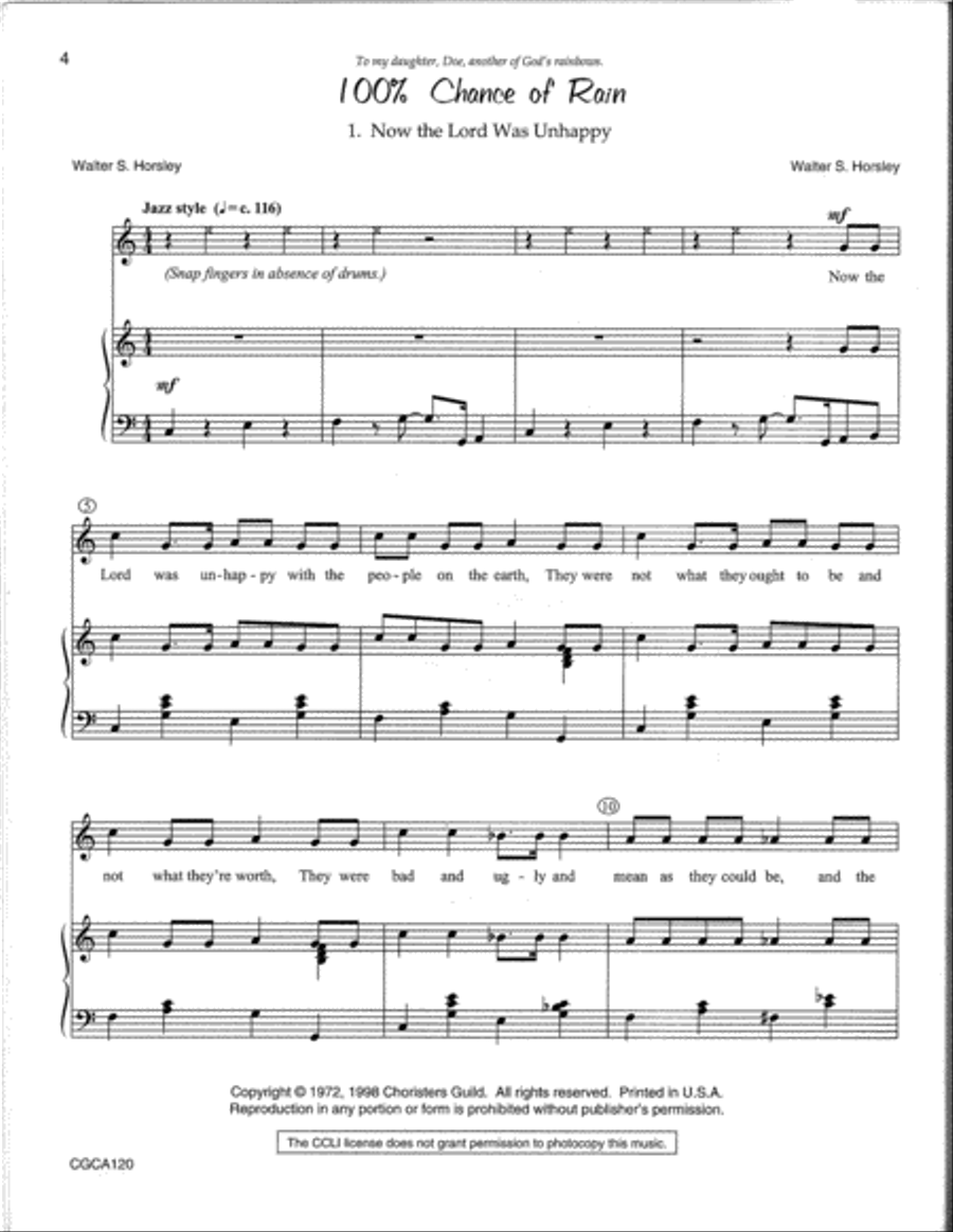 100 Percent Chance of Rain Director's Score Unison Choir scores gallery preview page 2
