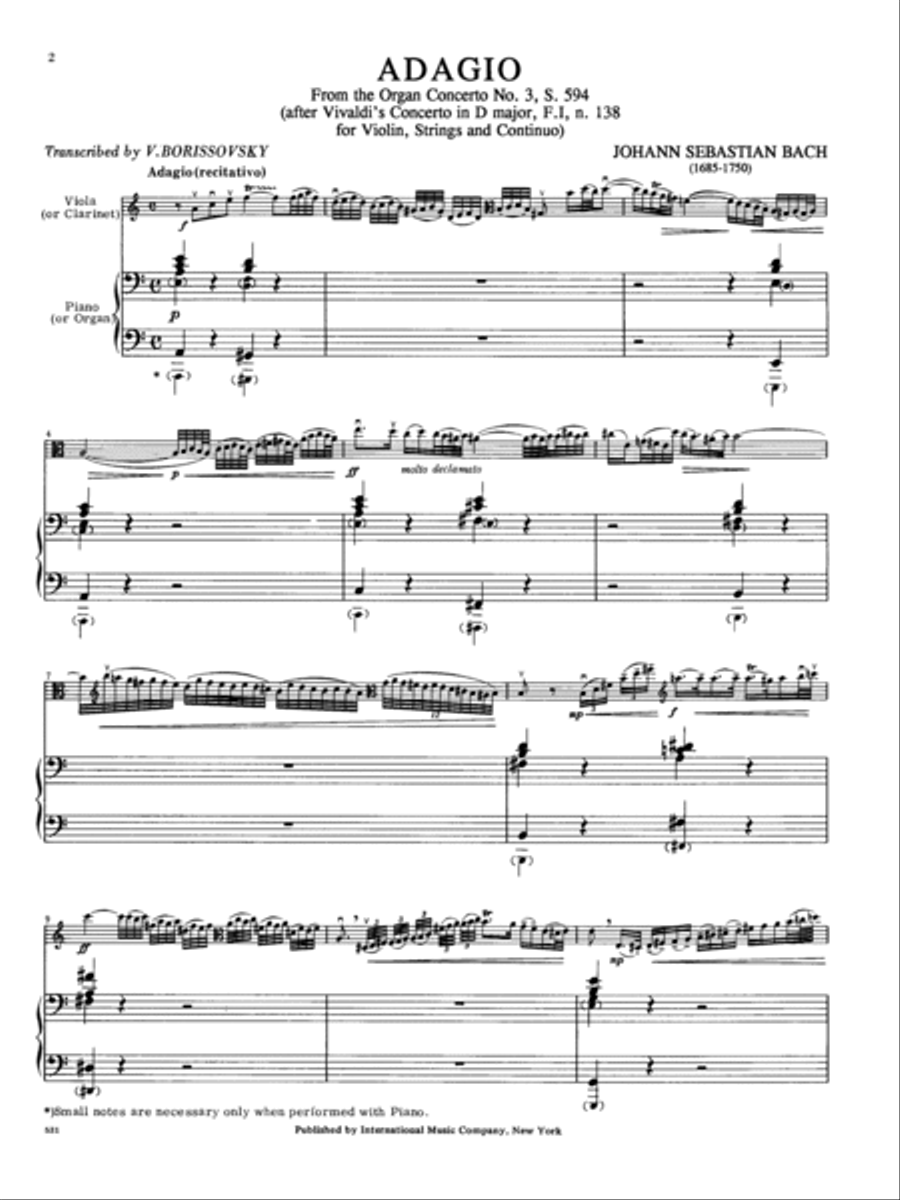Adagio From Organ Concerto No. 3 (Clar. In A) (After Vivaldi) Clarinet scores gallery preview page 2