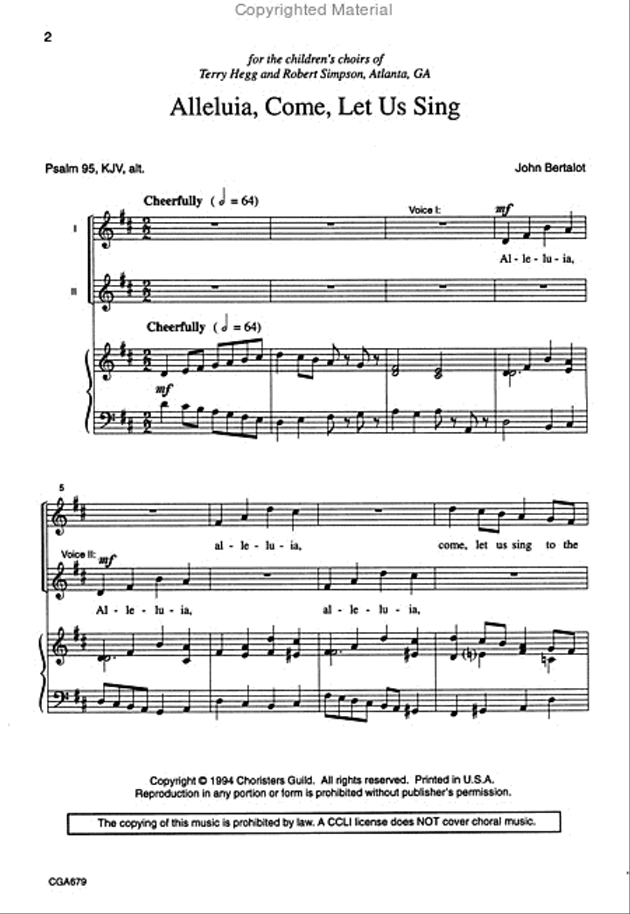 Alleluia, Come Let Us Sing Unison Choir scores gallery preview page 2