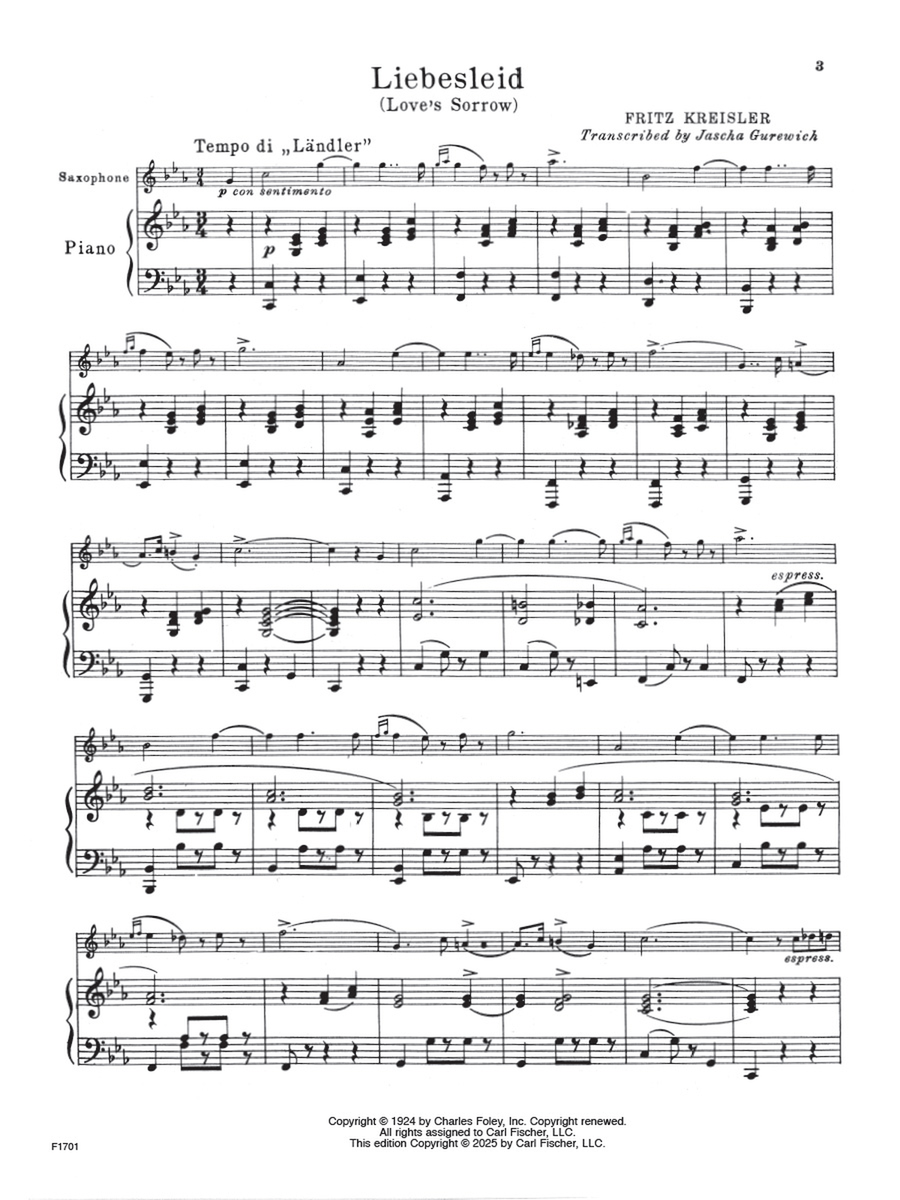 Liebesleid by Fritz Kreisler Alto Saxophone - Sheet Music page 2
