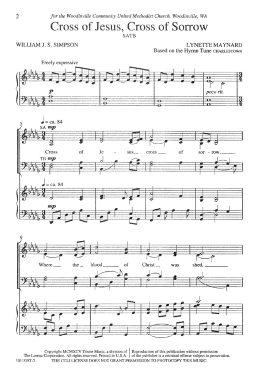 Cross of Jesus, Cross of Sorrow 4-Part scores gallery preview page 3