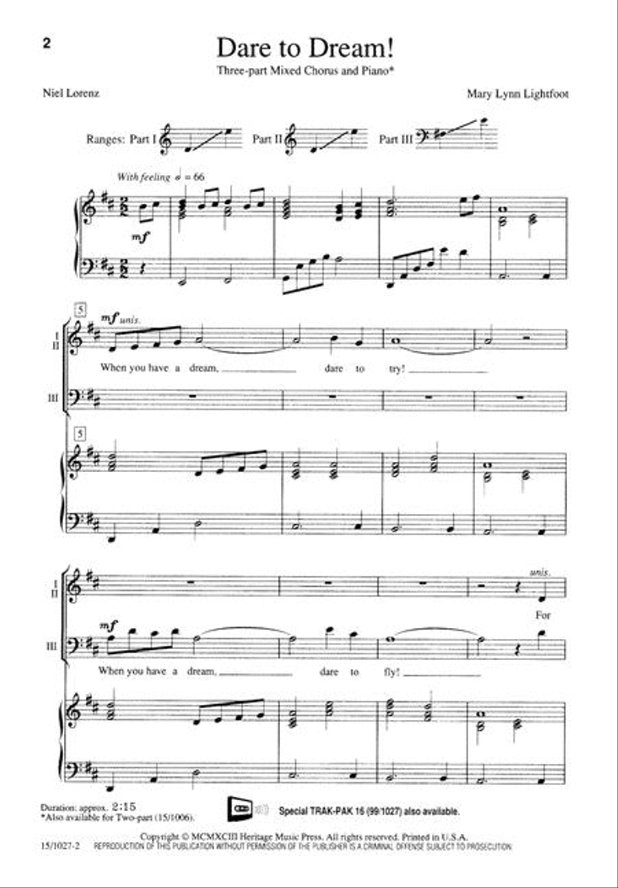 Dare to Dream SSA scores gallery preview page 2