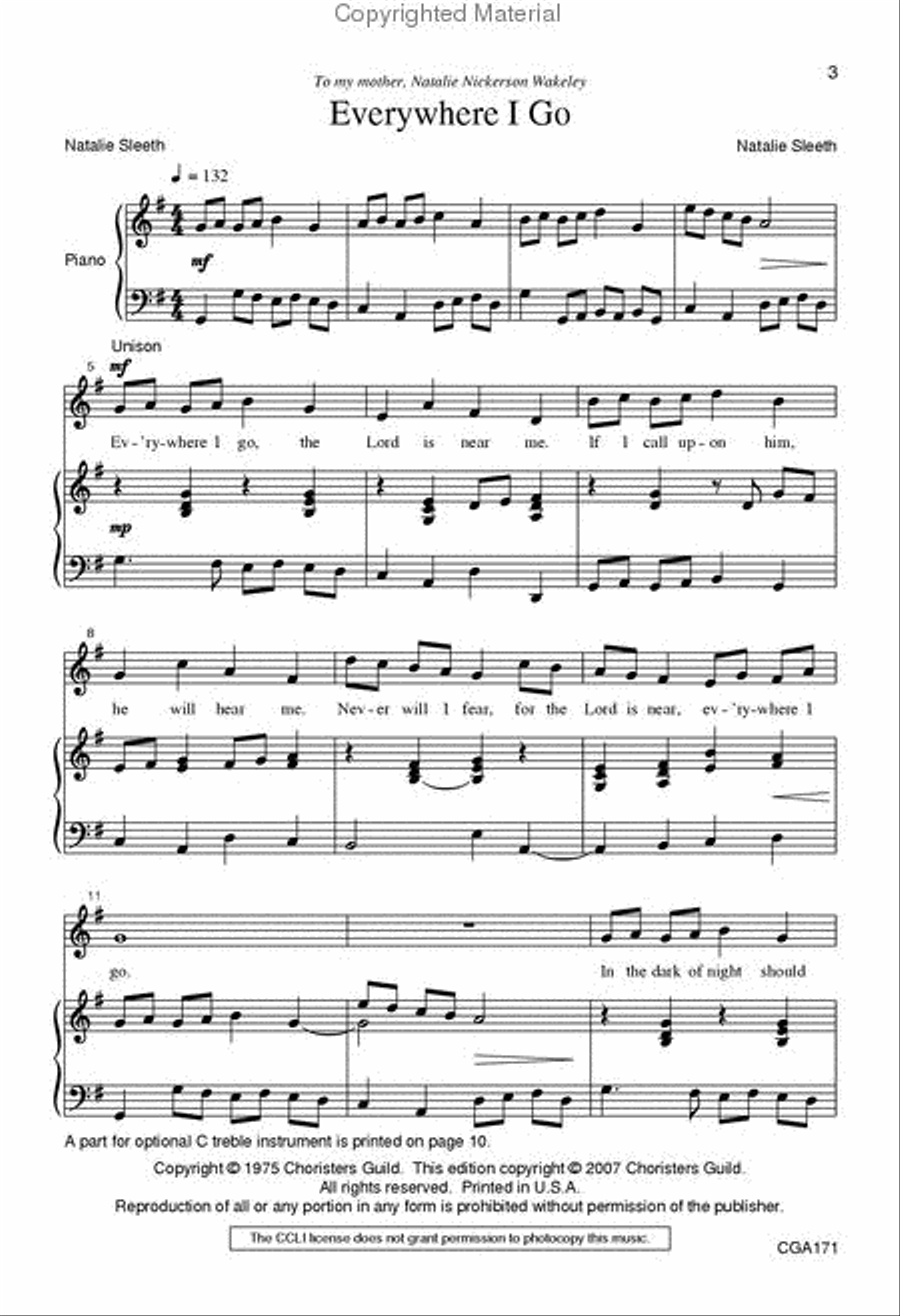 Everywhere I Go Unison Choir scores gallery preview page 2