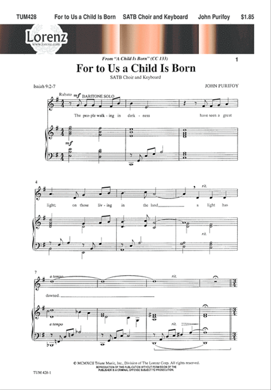 For to Us a Child is Born 4-Part scores gallery preview page 2