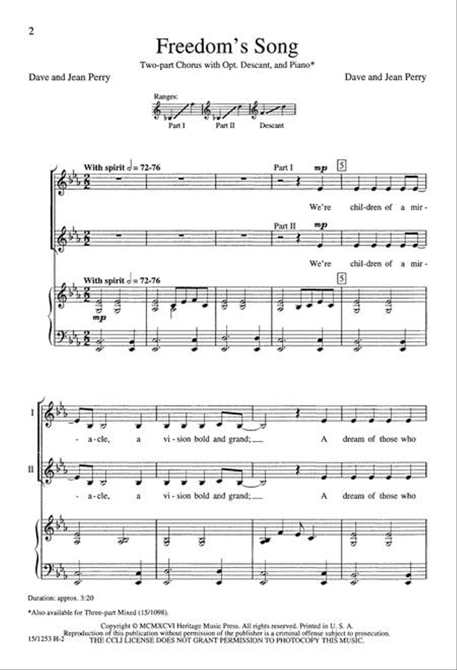 Freedom's Song Freedom's Song 2-Part scores gallery preview page 2
