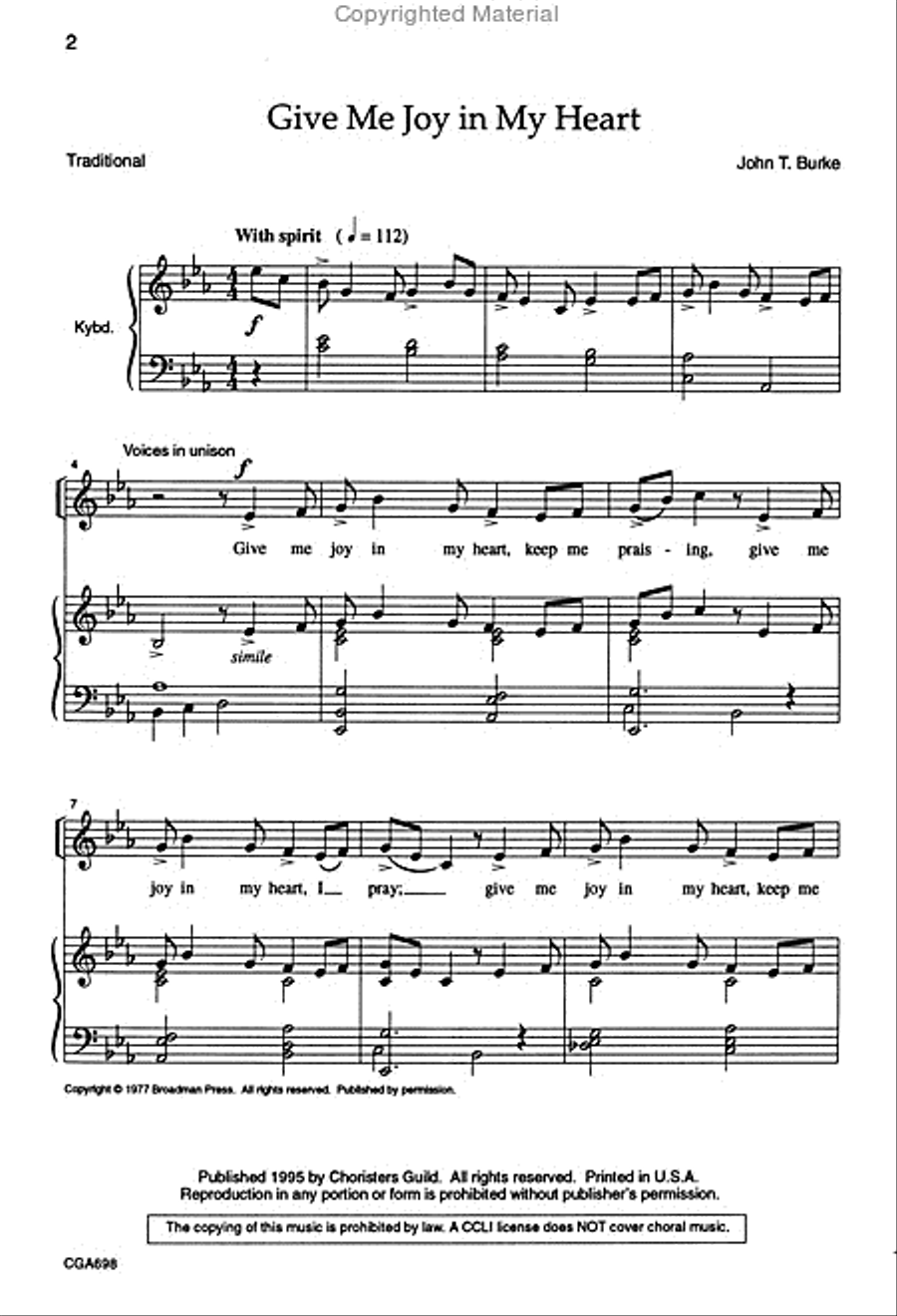 Give Me Joy in My Heart Unison Choir scores gallery preview page 2