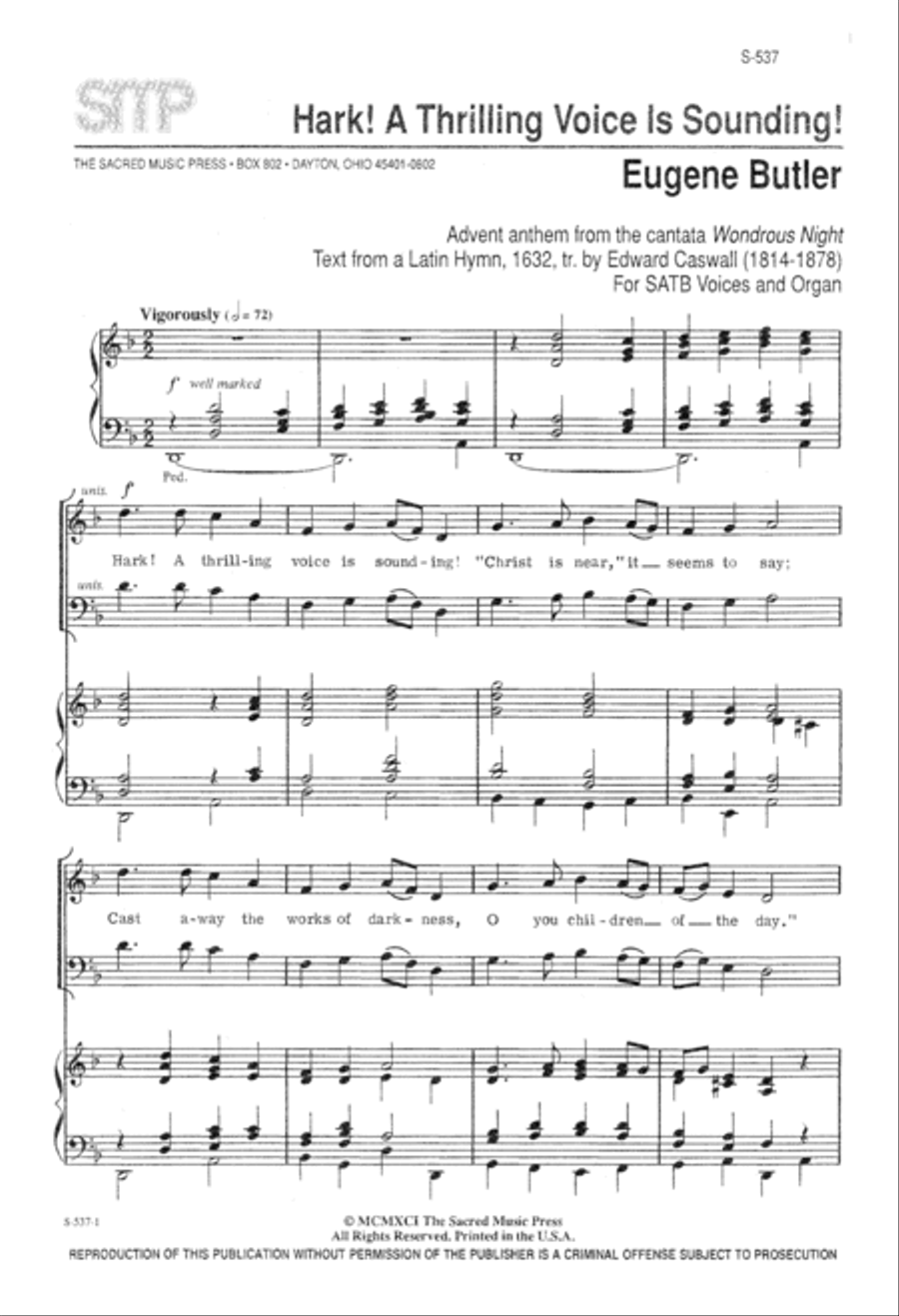 Hark! A Thrilling Voice Is Sounding 4-Part scores gallery preview page 2