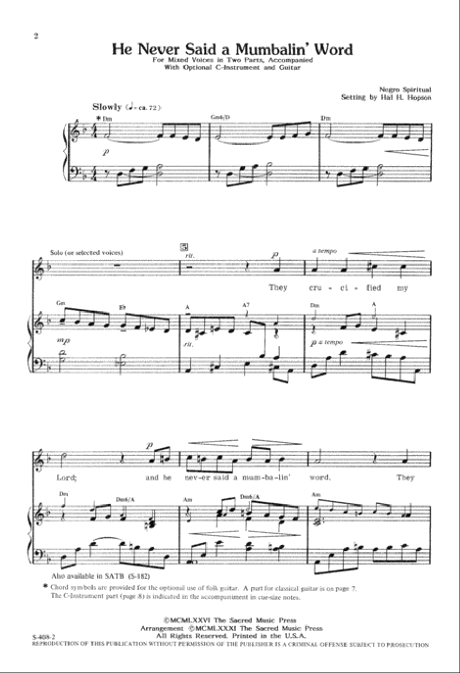 He Never Said a Mumbalin' Word 2-Part scores gallery preview page 3