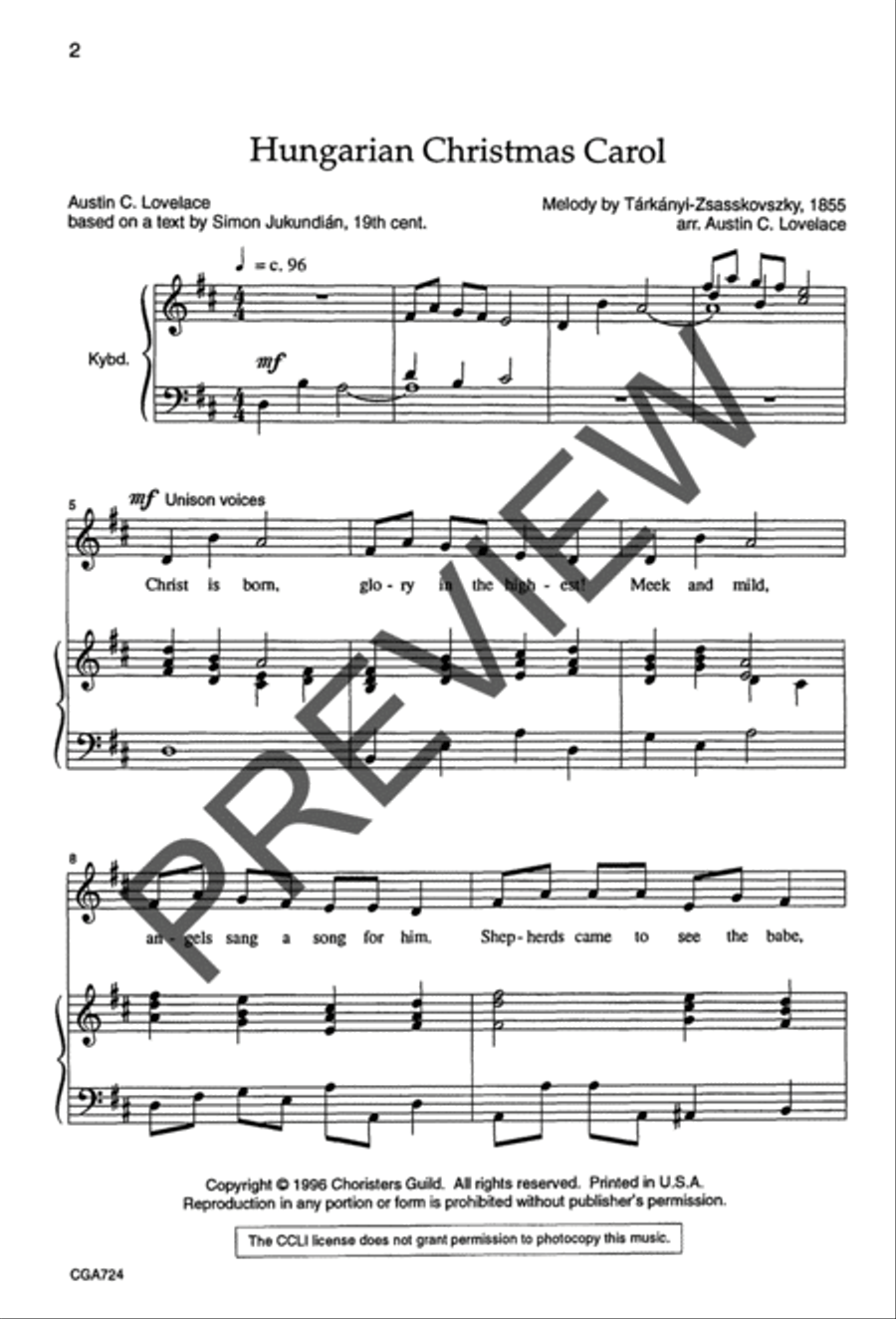 Hungarian Christmas Carol Unison Choir scores gallery preview page 2