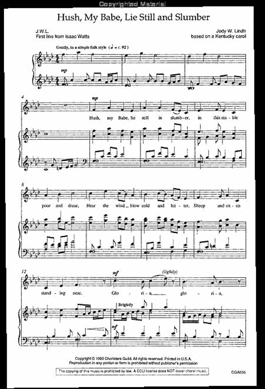 Hush, My Babe, Lie Still and Slumber Unison Choir scores gallery preview page 2