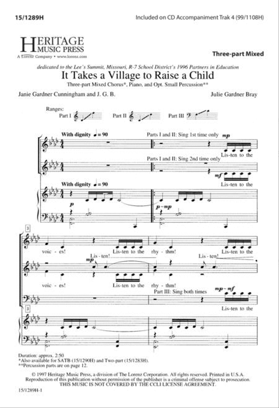 It Takes a Village to Raise a Child 3-Part scores gallery preview page 1