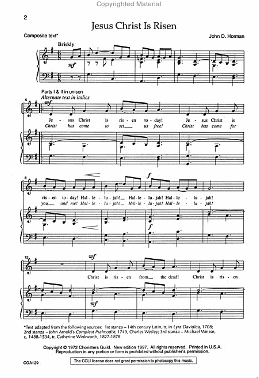 Jesus Christ Is Risen Today Hallelujah Unison Choir scores gallery preview page 2