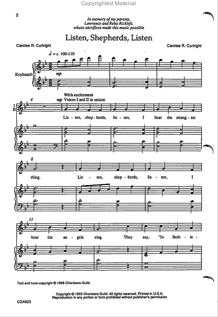 Listen, Shepherds, Listen 2-Part scores gallery preview page 2