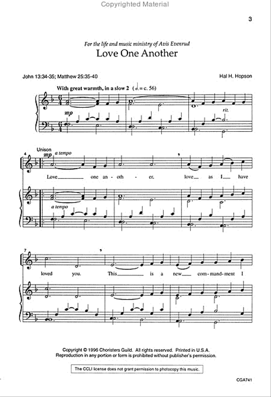 Love One Another Unison Choir scores gallery preview page 2