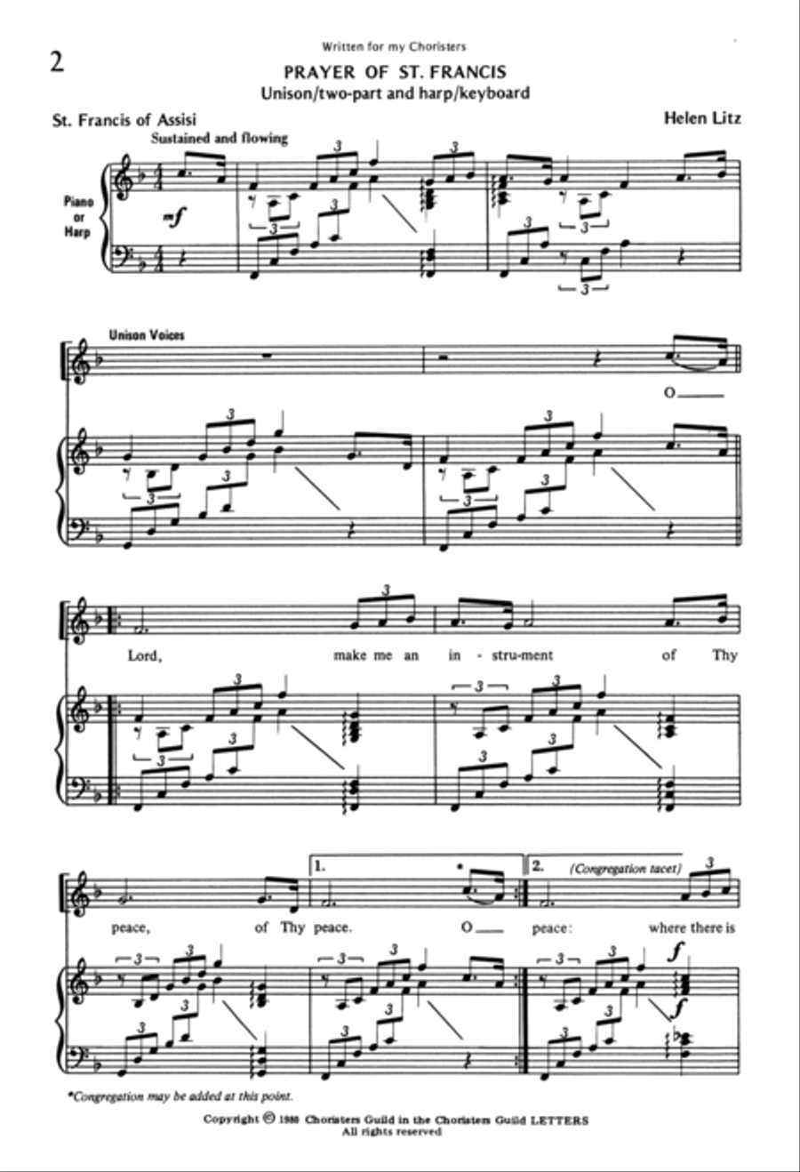 Prayer of St. Francis Unison Choir scores gallery preview page 2
