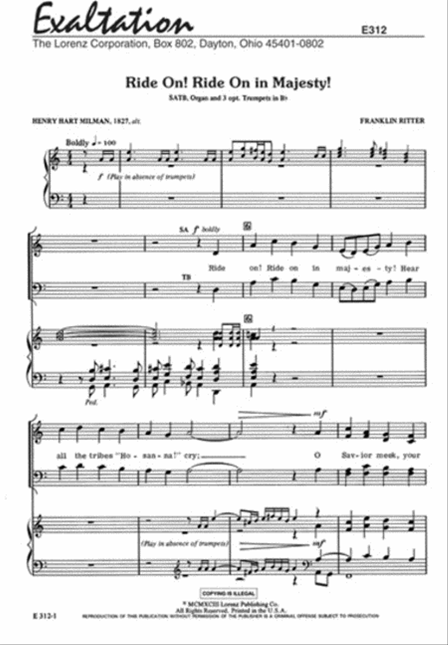 Ride on, Ride on in Majesty 4-Part scores gallery preview page 1