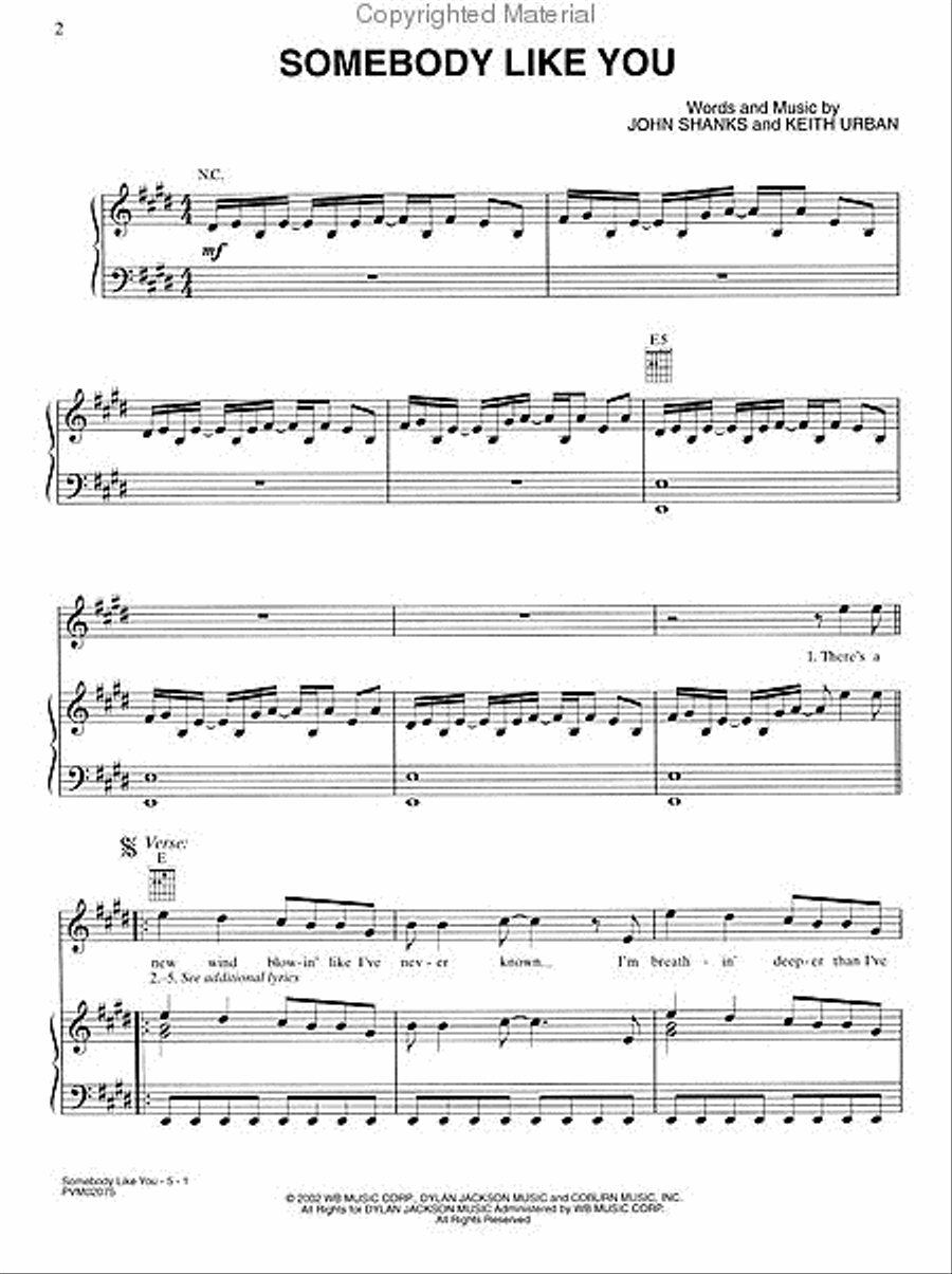 Somebody Like You Piano, Vocal, Guitar scores gallery preview page 2