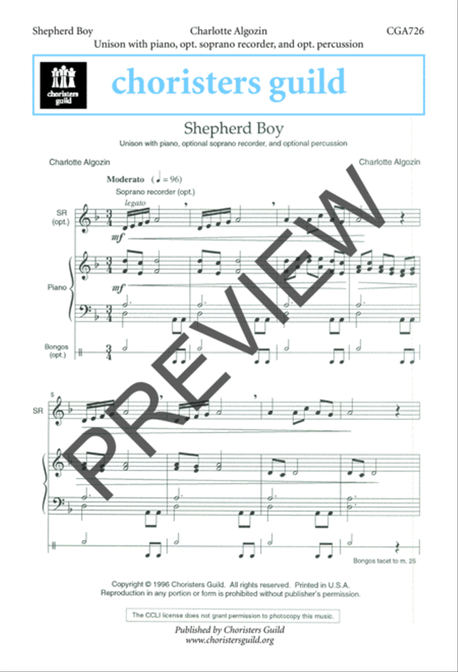 Shepherd Boy Unison Choir scores gallery preview page 2