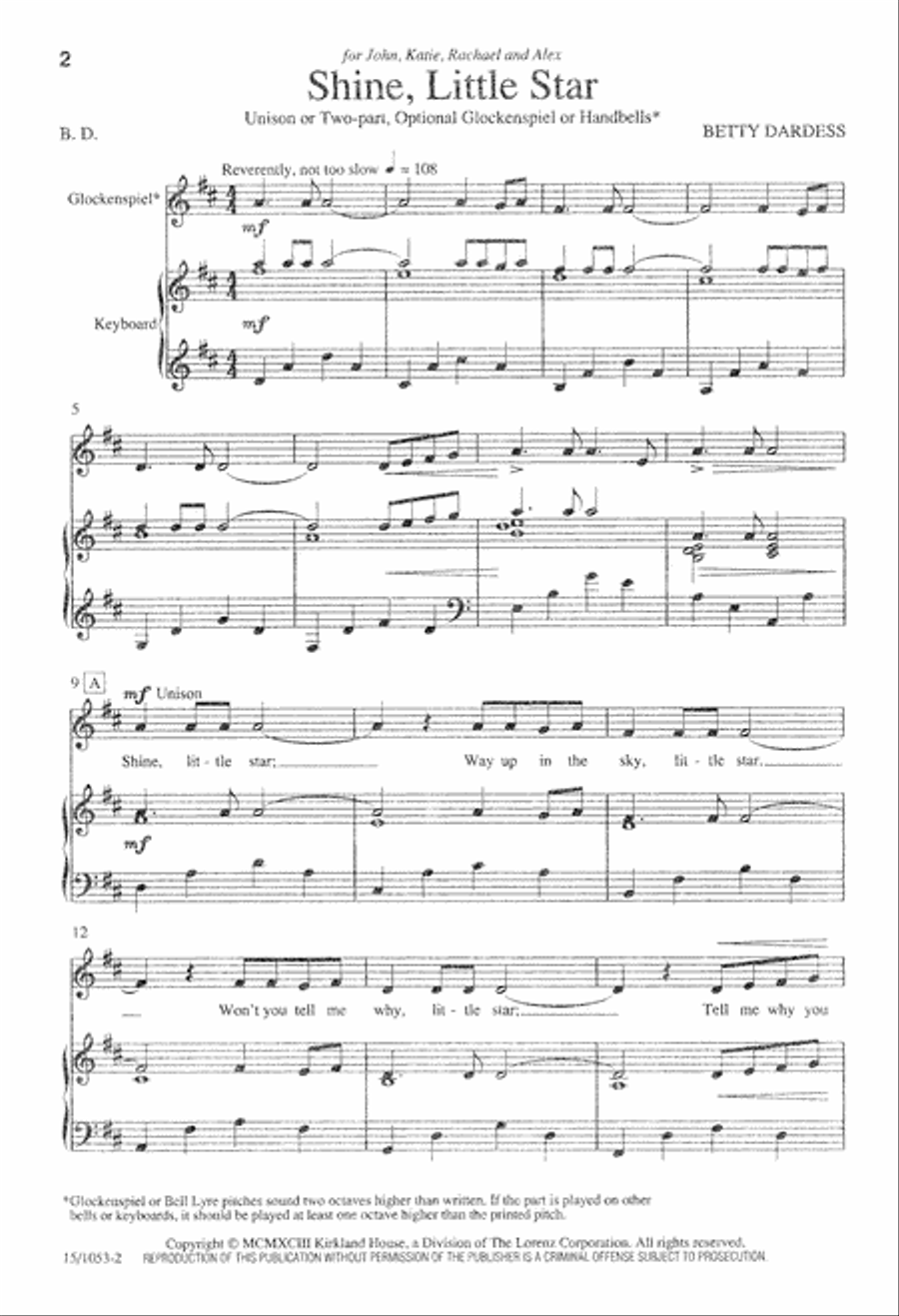 Shine, Little Star Shine, Little Star Unison Choir scores gallery preview page 3