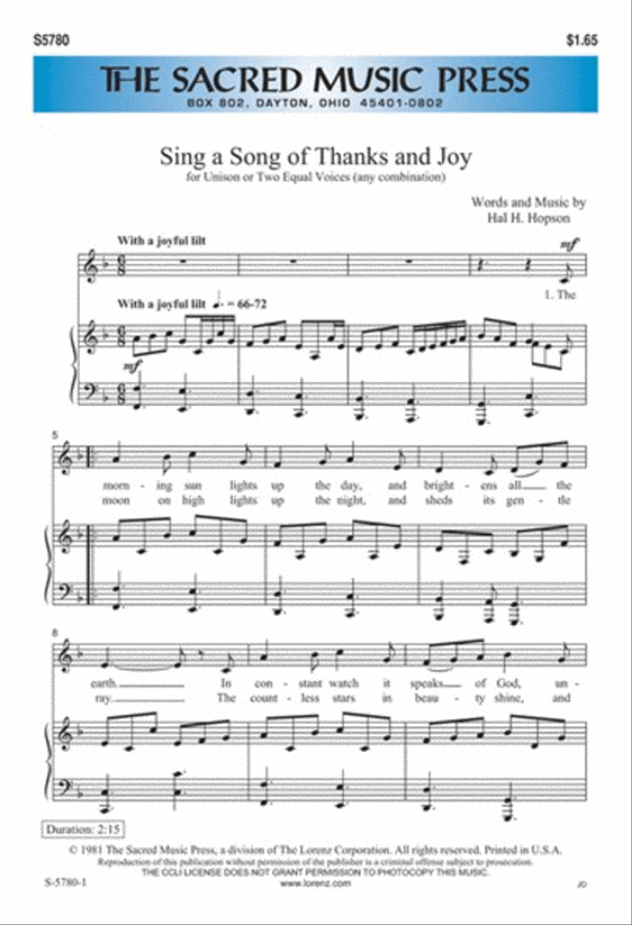 Sing a Song of Thanks and Joy 2-Part scores gallery preview page 1