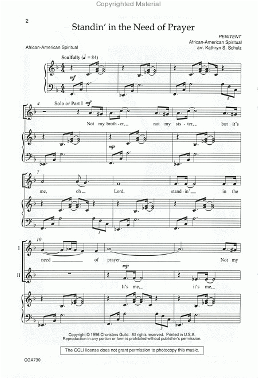 Standin' in the Need of Prayer 3-Part scores gallery preview page 2