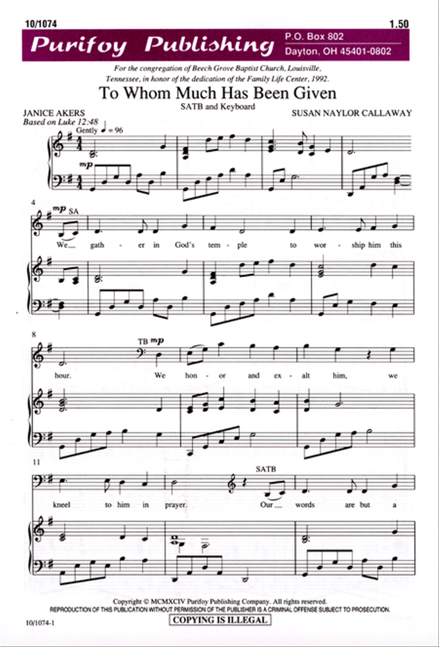 To Whom Much Has Been Given 4-Part scores gallery preview page 1