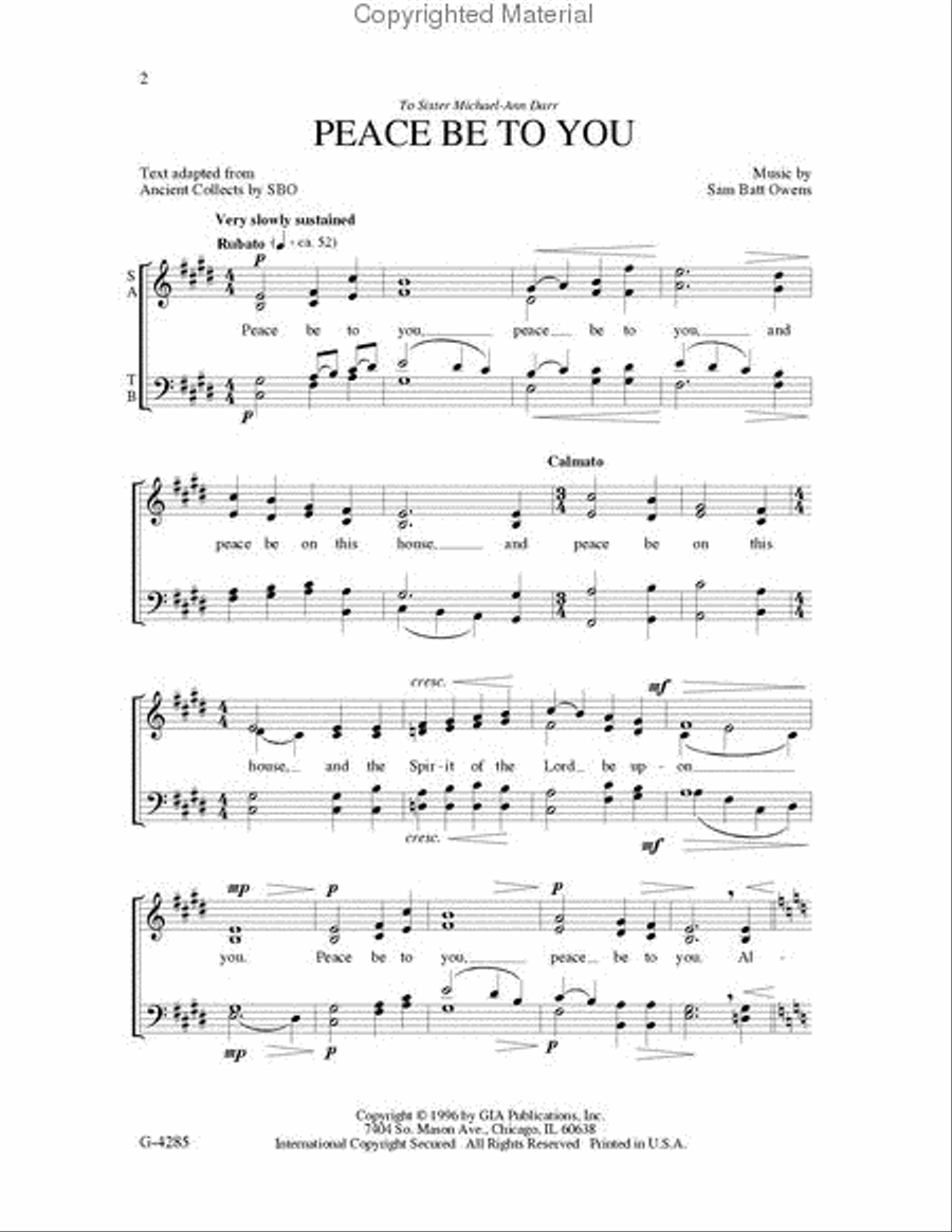 Peace Be to You Peace Be to You 4-Part scores gallery preview page 2