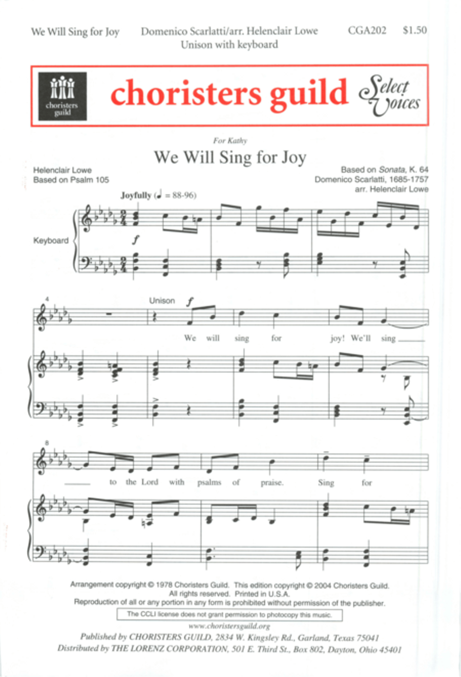We Will Sing for Joy Unison Choir scores gallery preview page 2