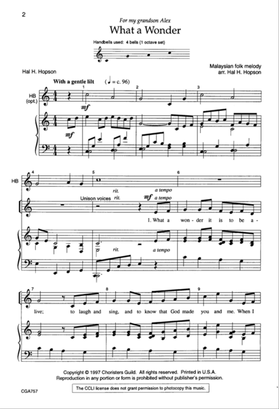What a Wonder Unison Choir scores gallery preview page 2