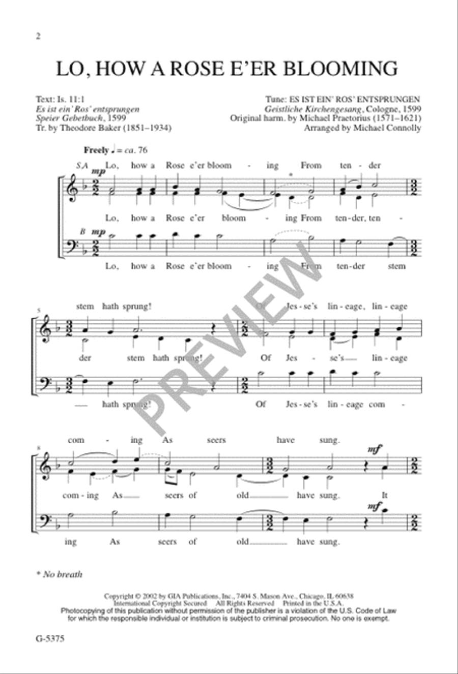 Lo, How a Rose E'er Blooming 3-Part scores gallery preview page 3