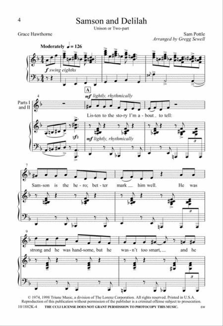 Five-Minute Musicals: Samson and Delilah Unison Choir scores gallery preview page 4