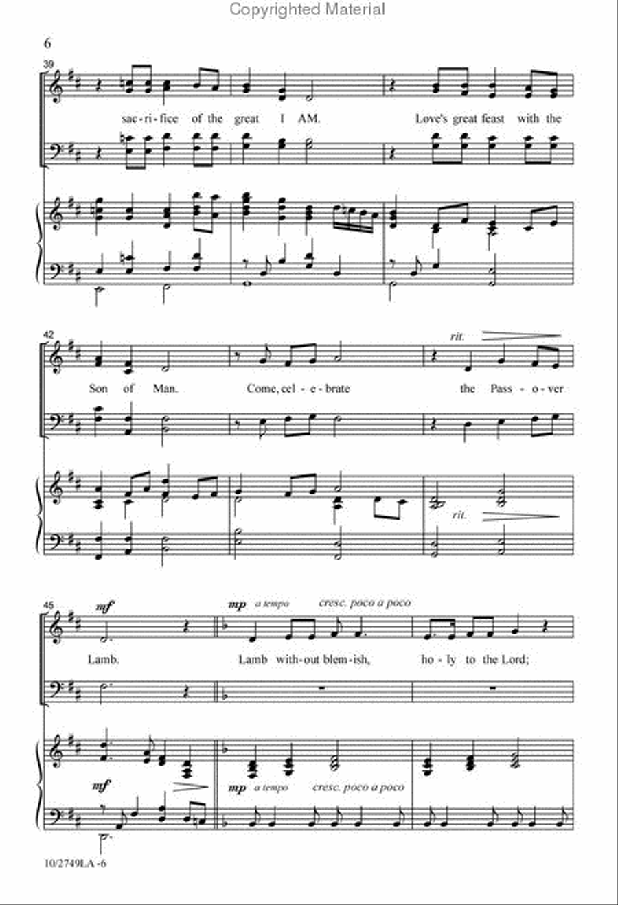 Come, Celebrate the Passover Lamb 4-Part scores gallery preview page 6