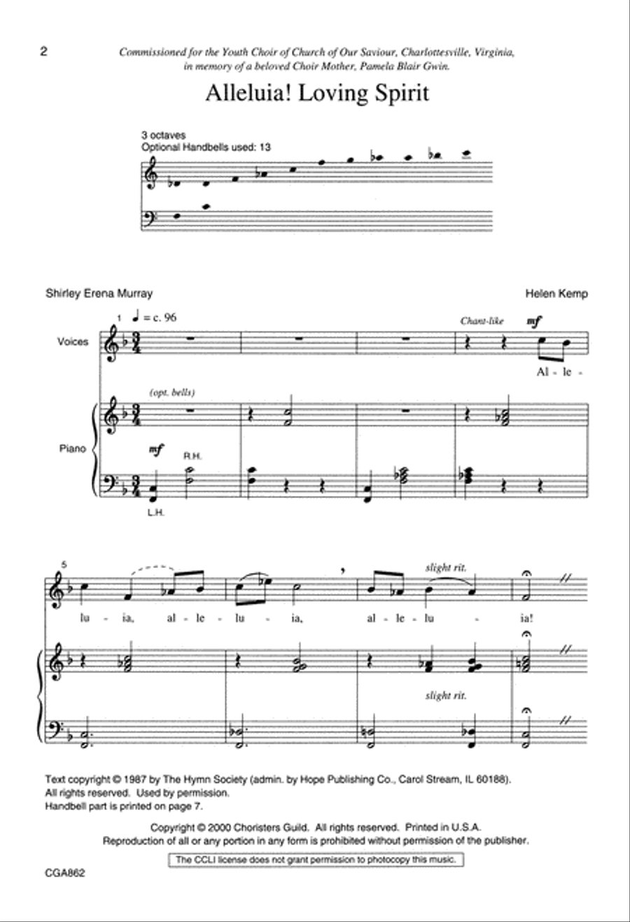 Alleluia Loving Spirit Unison Choir scores gallery preview page 2