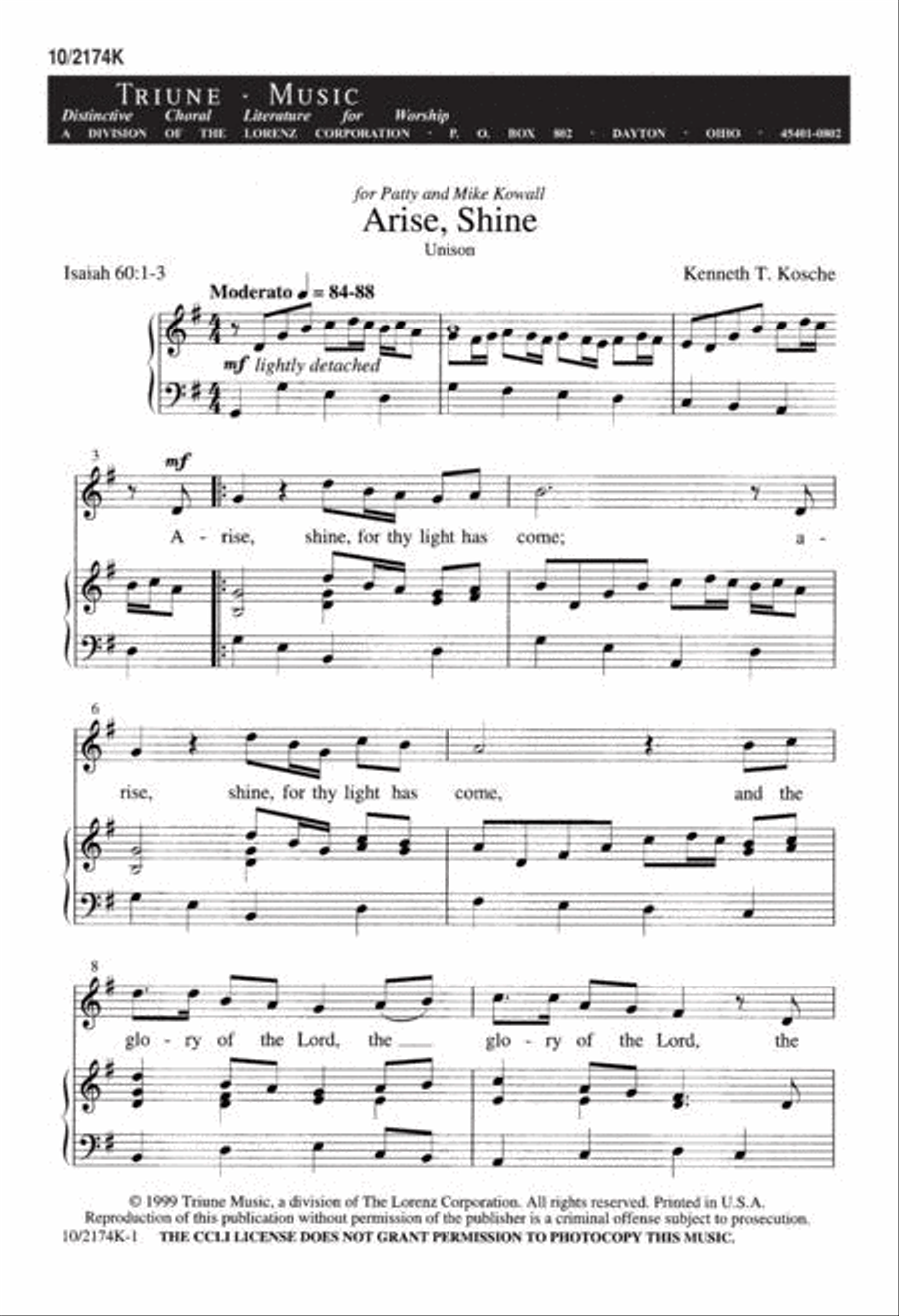 Arise, Shine! Unison Choir scores gallery preview page 1