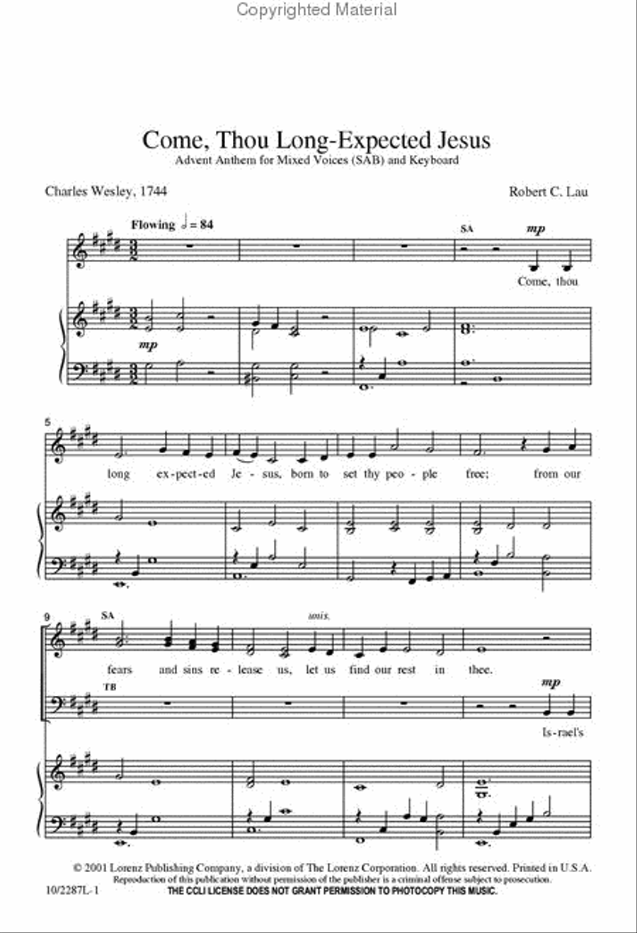 Come Thou Long-Expected Jesus 3-Part scores gallery preview page 2