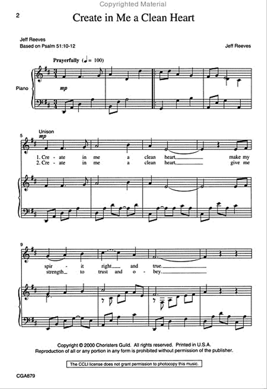Create in Me a Clean Heart Unison Choir scores gallery preview page 2