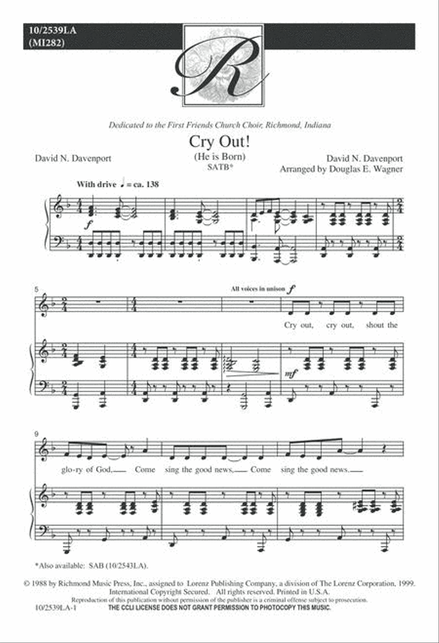Cry Out 4-Part scores gallery preview page 1
