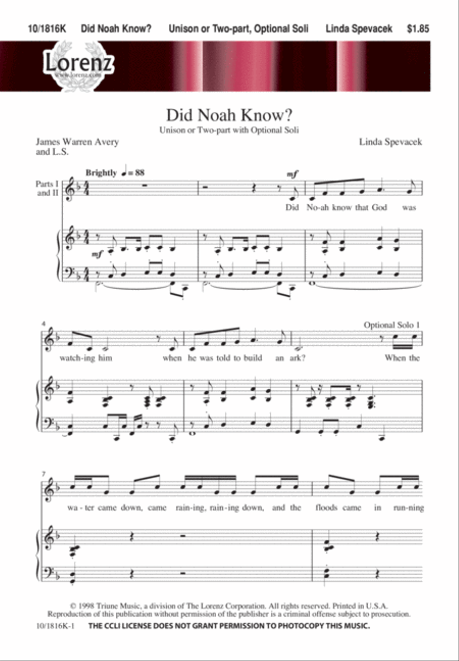 Did Noah Know? Did Noah Know? Unison Choir scores gallery preview page 2